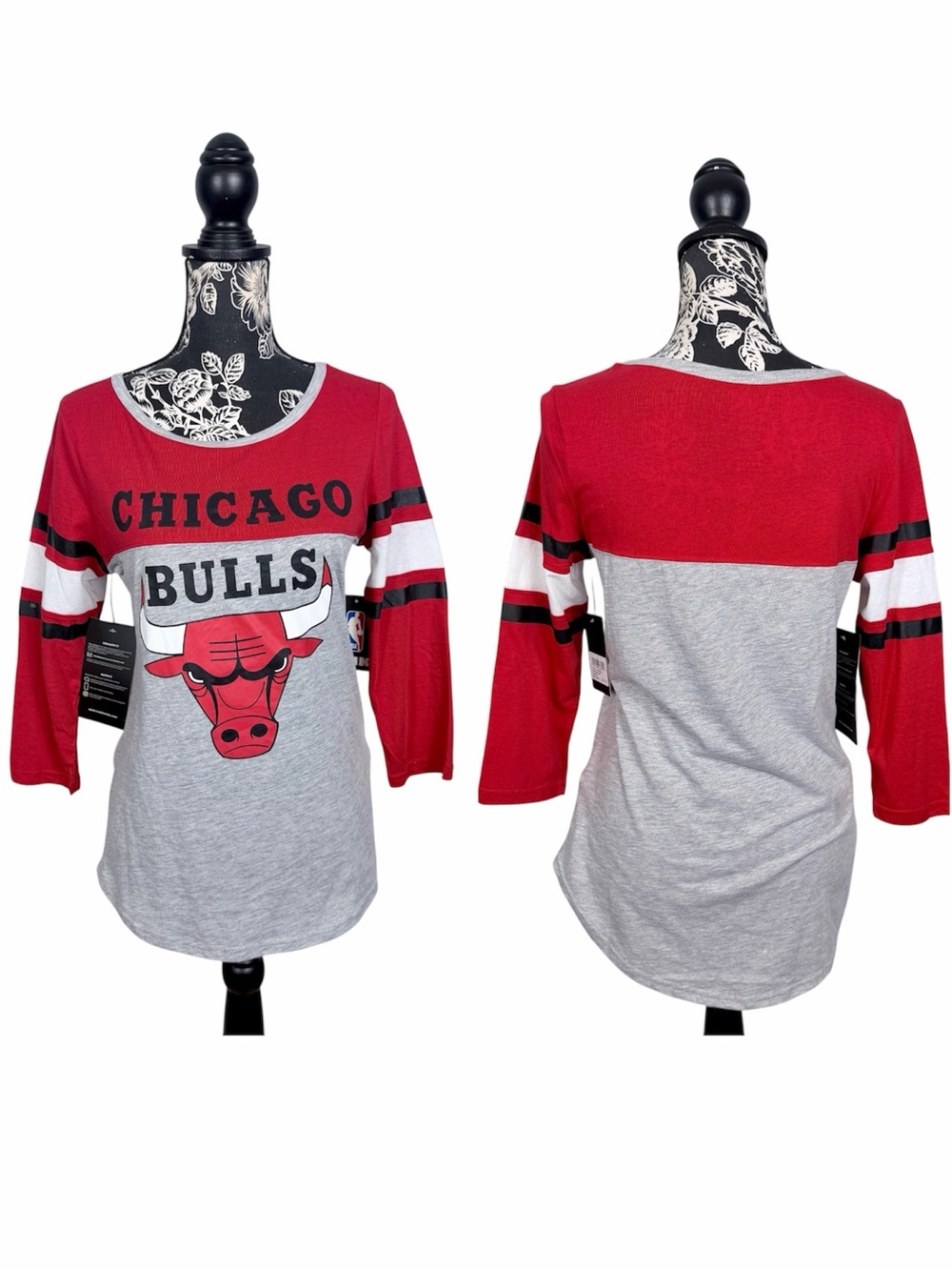 NWT NBA red/grey Chicago Bulls raglan top size small